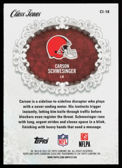 2025 2025 Topps Signature Class Carson Schwesinger Football card — Back thumbnail