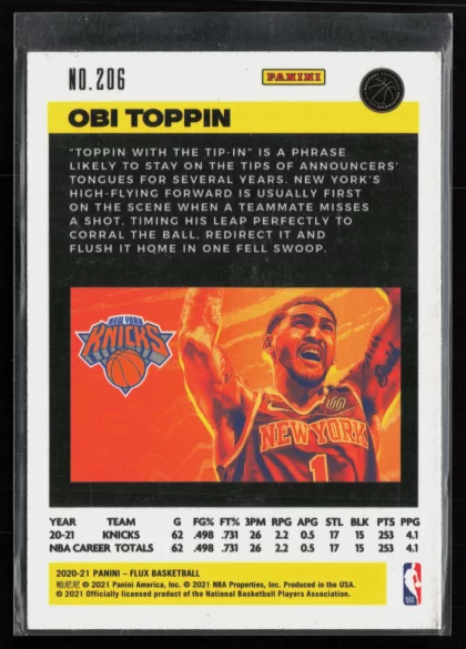 2020 2020-21 Panini Flux Obi Toppin Basketball card — Back thumbnail