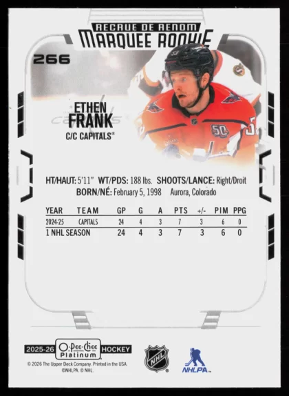 2025 2025-26 O-Pee-Chee Platinum Ethen Frank Hockey card — Back thumbnail