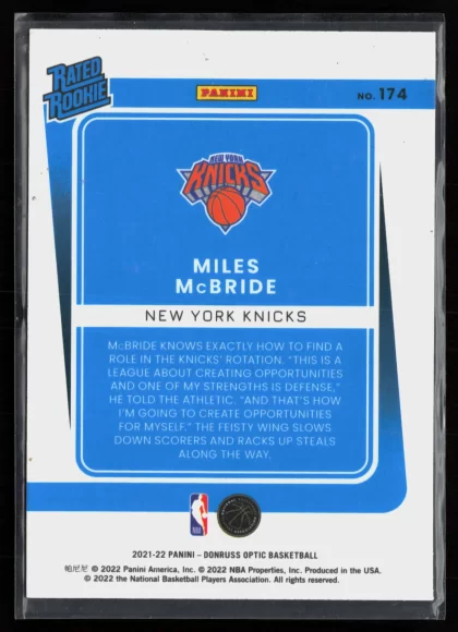 2021 2021-22 Donruss Optic Miles McBride Basketball card — Back thumbnail