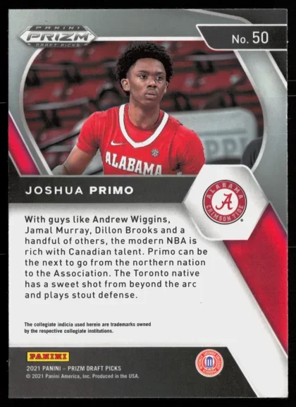 2021 2021 Panini Prizm Draft Picks Joshua Primo Basketball card — Back thumbnail