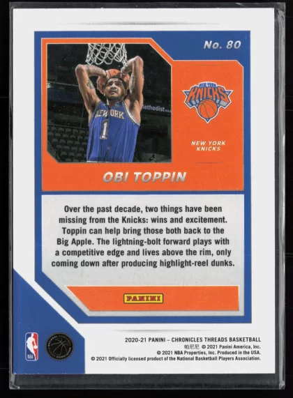 2020 2020-21 Panini Chronicles Obi Toppin Basketball card — Back thumbnail