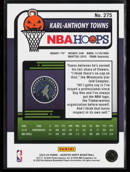 2023 2023-24 Hoops Haunted Hoops Karl-Anthony Towns Basketball card — Back thumbnail