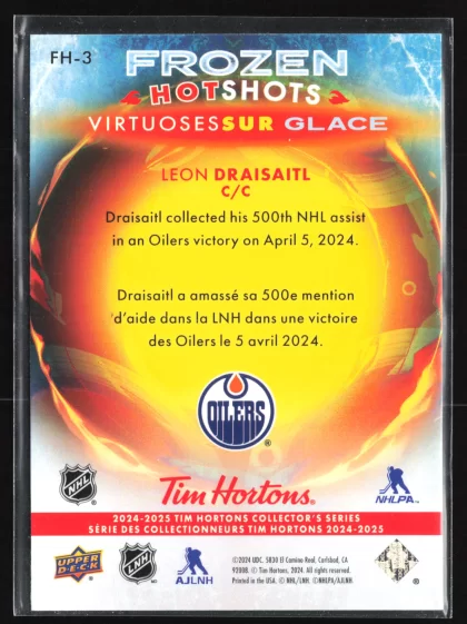 2024 2024-25 Upper Deck Tim Hortons Leon Draisaitl Hockey card — Back thumbnail