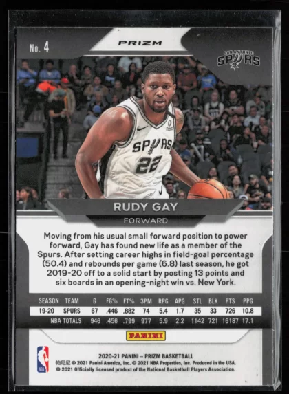 2020 2020-21 Panini Prizm Rudy Gay Basketball card — Back thumbnail