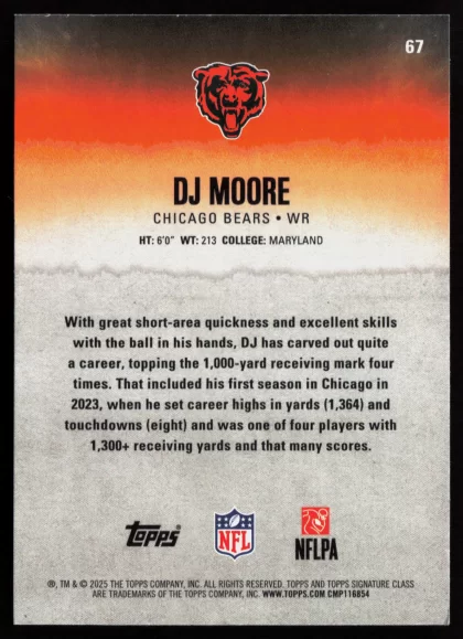 2025 2025 Topps Signature Class DJ Moore Football card — Back thumbnail