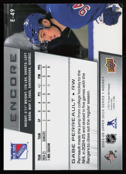 2025 2025-26 Upper Deck Gabe Perreault Hockey card — Back thumbnail