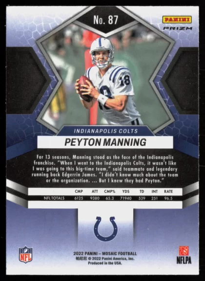 2022 2022 Panini Mosaic Peyton Manning Football card — Back thumbnail