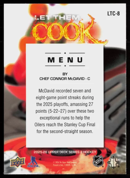 2025 2025-26 Upper Deck Connor McDavid Hockey card — Back thumbnail