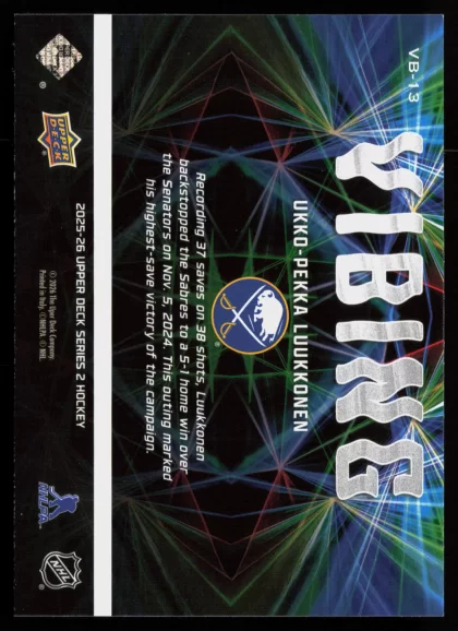 2025 2025-26 Upper Deck Ukko-Pekka Luukkonen Hockey card — Back thumbnail