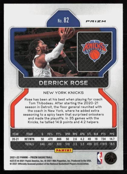 2021 2021-22 Panini Prizm Derrick Rose Basketball card — Back thumbnail