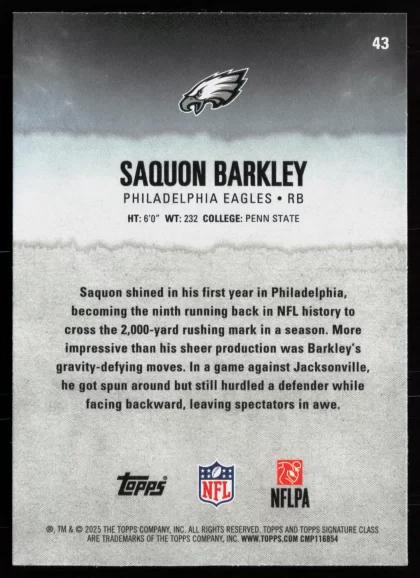 2025 2025 Topps Signature Class Saquon Barkley Football card — Back thumbnail