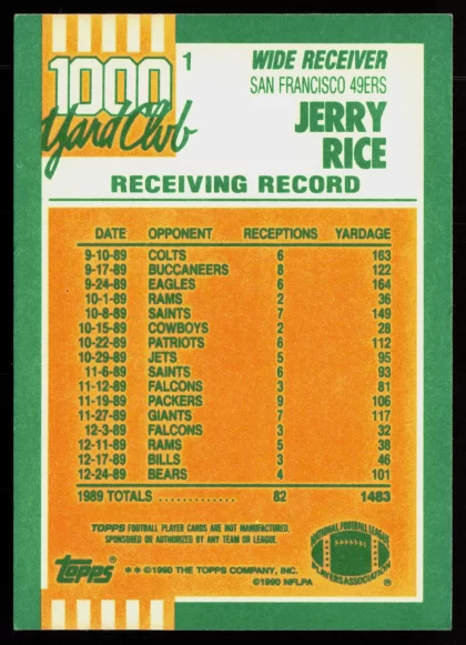 1990 1990 Topps Jerry Rice Football card — Back thumbnail