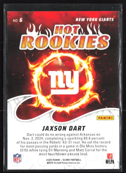 2025 2025 Score Jaxson Dart Football card — Back thumbnail