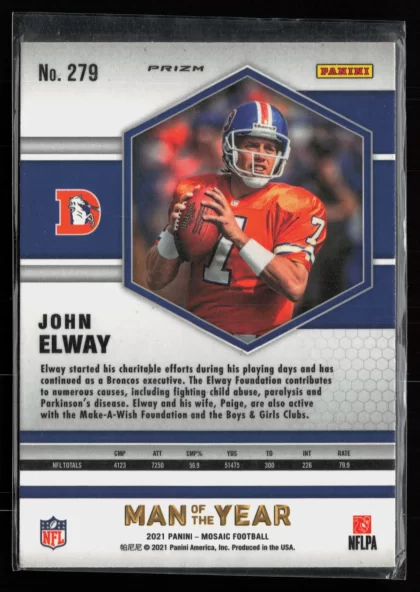 2021 2021 Panini Mosaic John Elway Football card — Back thumbnail