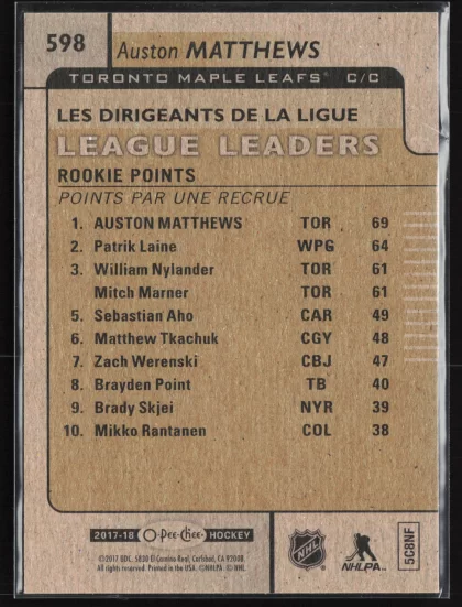 2017 2017-18 O-Pee-Chee Auston Matthews Hockey card — Back thumbnail