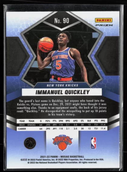 2021 2021-22 Panini Mosaic Immanuel Quickley Basketball card — Back thumbnail