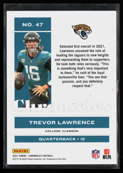 2021 2021 Panini Chronicles Trevor Lawrence Football card — Back thumbnail