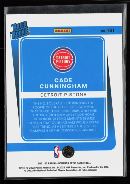 2021 2021-22 Donruss Optic Cade Cunningham Basketball card — Back thumbnail