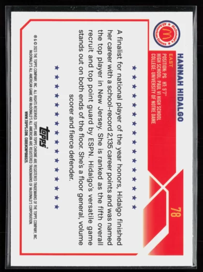 2023 2023 Topps Chrome McDonald's All American Hannah Hidalgo Basketball card — Back thumbnail