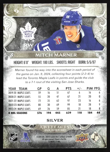 2024 2024-25 Upper Deck Artifacts Mitch Marner Hockey card — Back thumbnail