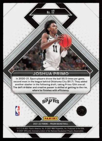 2021 2021-22 Panini Prizm Joshua Primo Basketball card — Back thumbnail