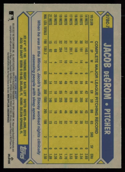 2022 2022 Topps Chrome Jacob deGrom Baseball card — Back thumbnail