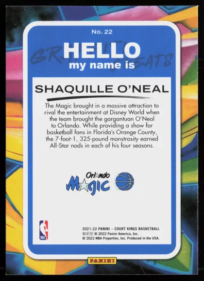 2021 2021-22 Panini Court Kings Shaquille O'Neal Basketball card — Back thumbnail