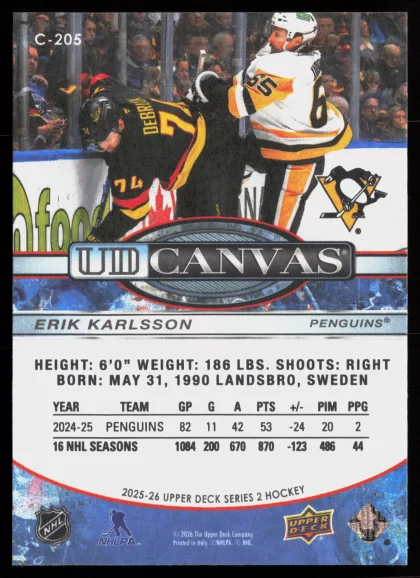 2025 2025-26 Upper Deck Erik Karlsson Hockey card — Back thumbnail