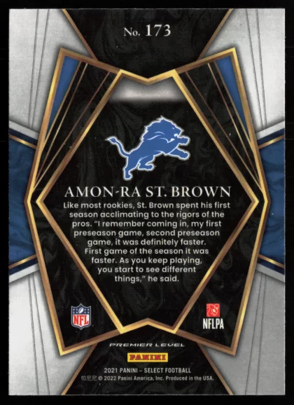 2021 2021 Panini Select Amon-Ra St. Brown Football card — Back thumbnail