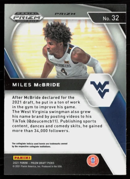 2021 2021 Panini Prizm Draft Picks Miles McBride Basketball card — Back thumbnail