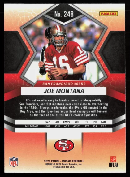 2022 2022 Panini Mosaic Joe Montana Football card — Back thumbnail