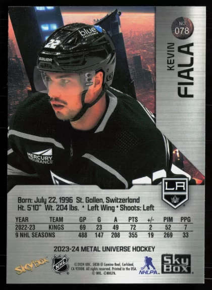 2023 2023-24 SkyBox Metal Universe Kevin Fiala Hockey card — Back thumbnail