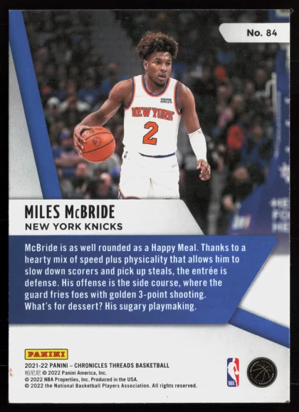 2021 2021-22 Panini Chronicles Miles McBride Basketball card — Back thumbnail
