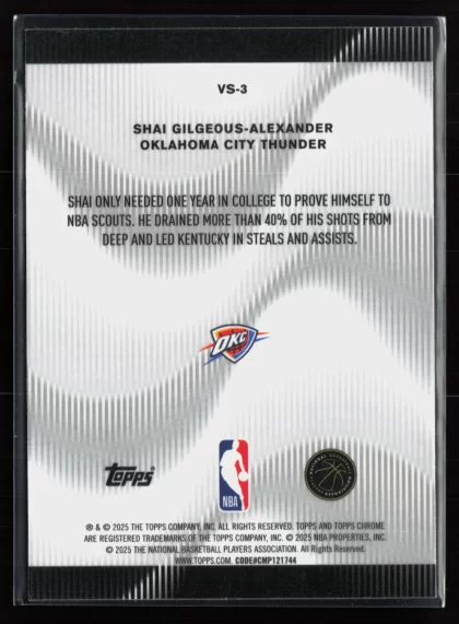 2025 2025-26 Topps Chrome Shai Gilgeous-Alexander Basketball card — Back thumbnail