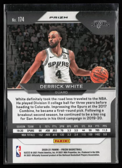 2020 2020-21 Panini Prizm Derrick White Basketball card — Back thumbnail