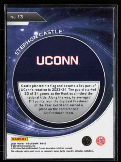 2024 2024 Panini Prizm Draft Picks Stephon Castle Basketball card — Back thumbnail
