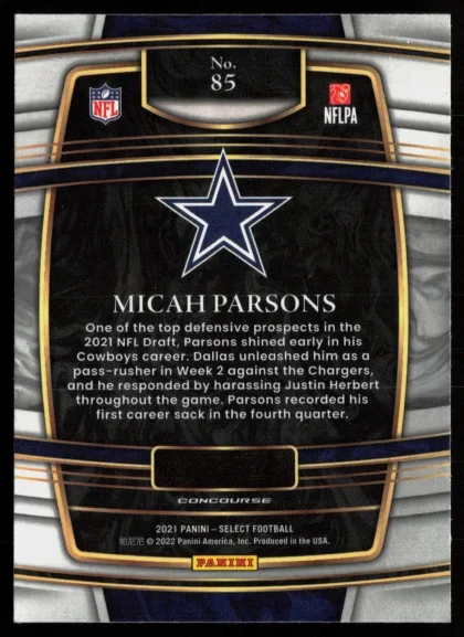2021 2021 Panini Select Micah Parsons Football card — Back thumbnail