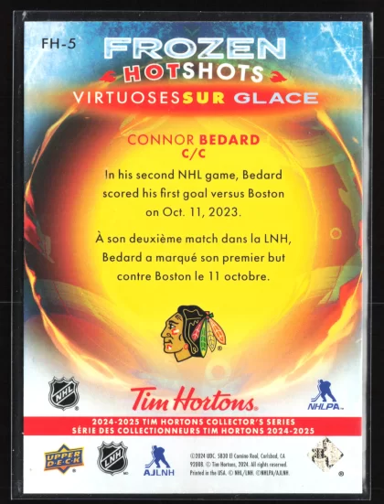 2024 2024-25 Upper Deck Tim Hortons Connor Bedard Hockey card — Back thumbnail