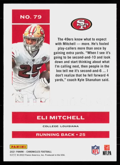 2021 2021 Panini Chronicles Eli Mitchell Football card — Back thumbnail