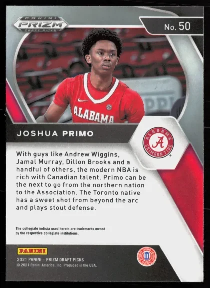 2021 2021 Panini Prizm Draft Picks Joshua Primo Basketball card — Back thumbnail