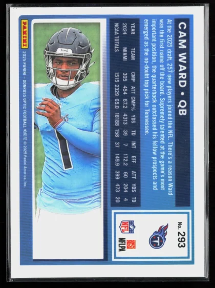 2025 2025 Donruss Optic Cam Ward Football card — Back thumbnail