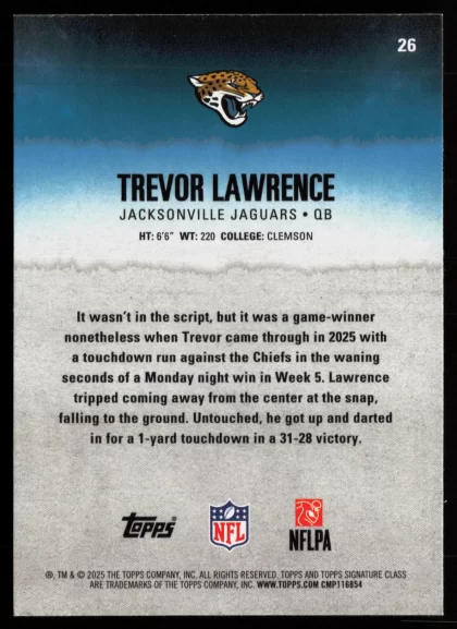 2025 2025 Topps Signature Class Trevor Lawrence Football card — Back thumbnail