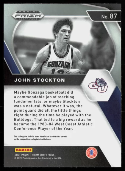 2021 2021 Panini Prizm Draft Picks John Stockton Basketball card — Back thumbnail