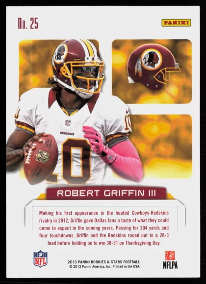 2013 2013 Panini Rookies & Stars Robert Griffin III Football card — Back thumbnail
