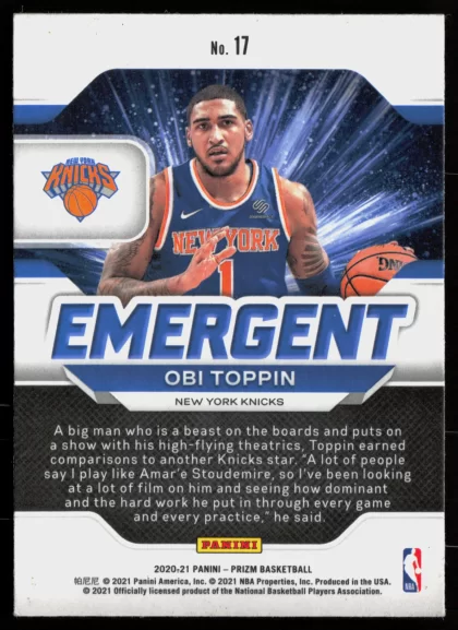 2020 2020-21 Panini Prizm Obi Toppin Basketball card — Back thumbnail