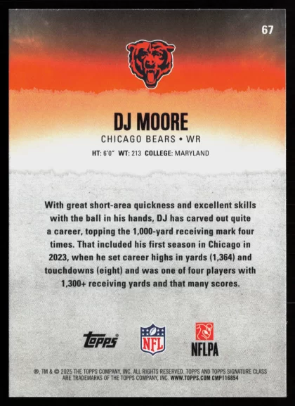 2025 2025 Topps Signature Class DJ Moore Football card — Back thumbnail