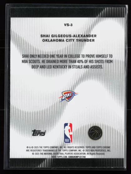 2025 2025-26 Topps Chrome Shai Gilgeous-Alexander Basketball card — Back thumbnail