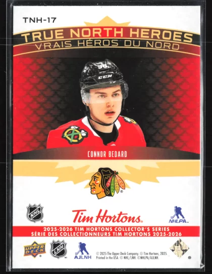 2025 2025-26 Upper Deck Tim Hortons Connor Bedard Hockey card — Back thumbnail