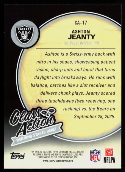 2025 2025 Topps Signature Class Ashton Jeanty Football card — Back thumbnail